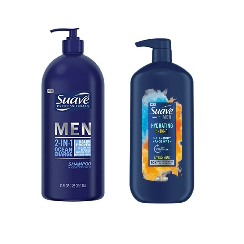 2 Pack Suave Men Ocean Charge Shampoo + Conditioner & Citrus Musk Hair Body Face